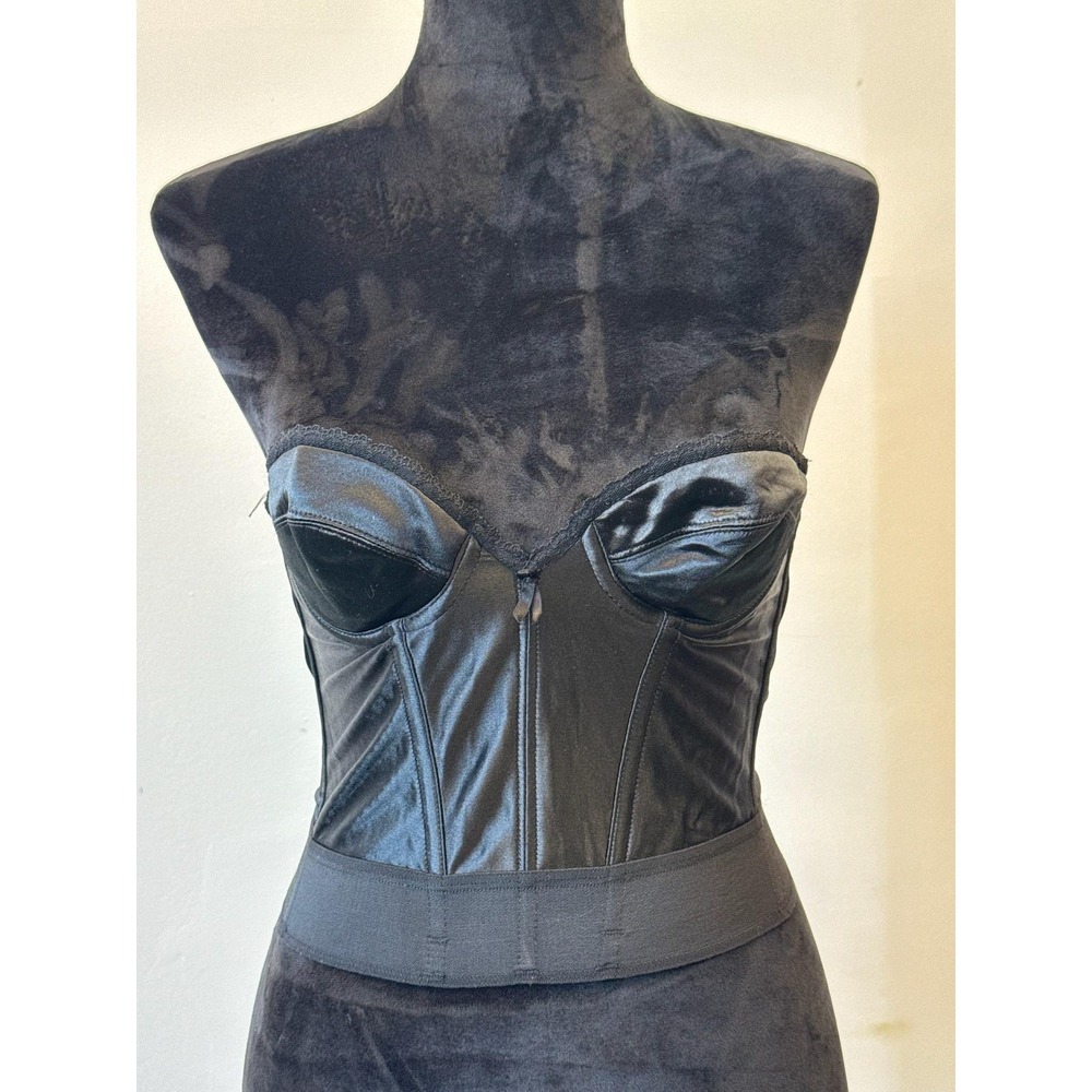 Victorias Secret Bustier Womens 34A Black Faux Leather Strapless Corset Top